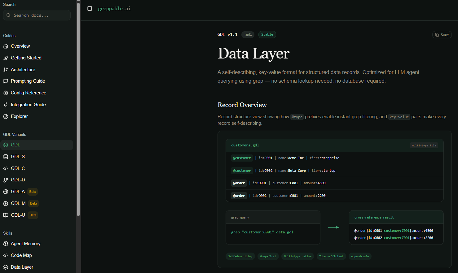 Greppable documentation, Data Layer format specification