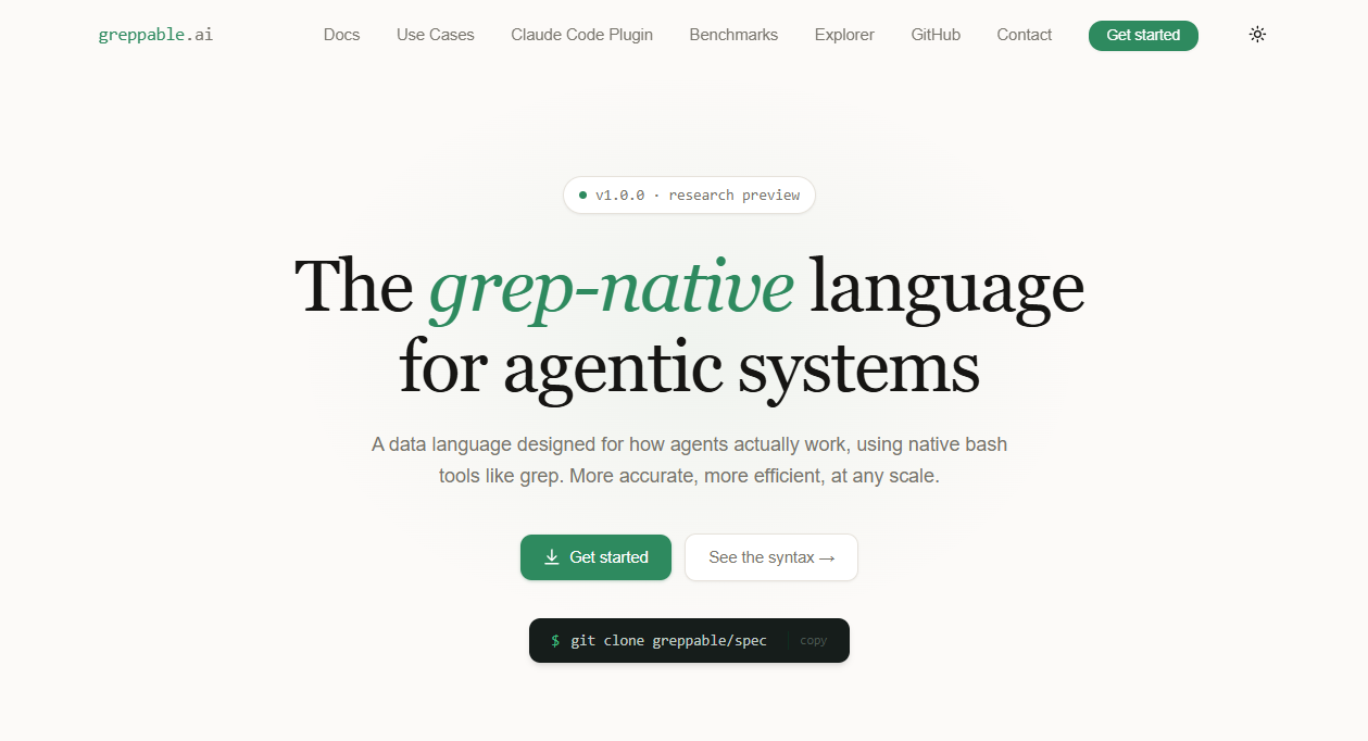 Greppable homepage, the grep-native language for agentic systems