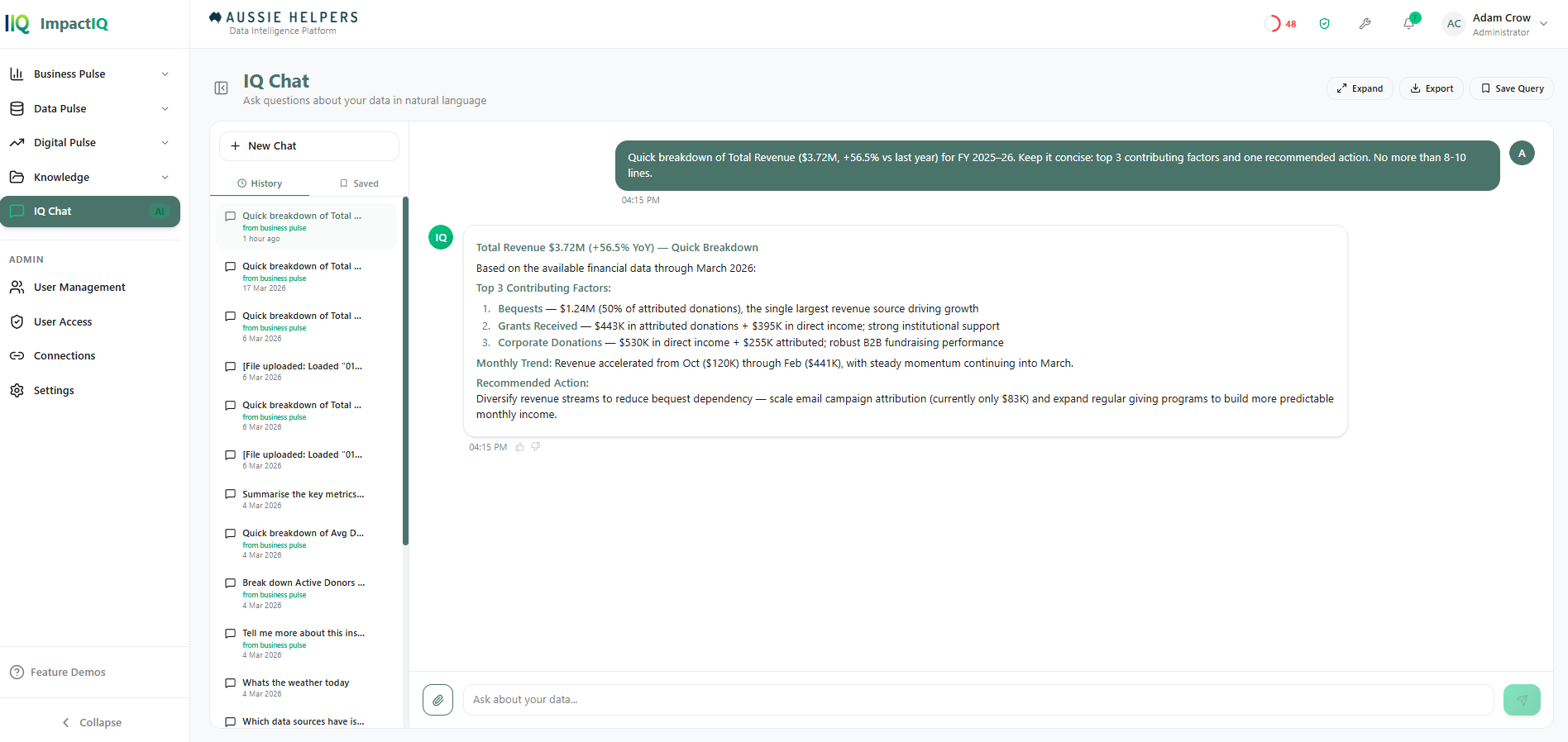 ImpactIQ conversational AI assistant